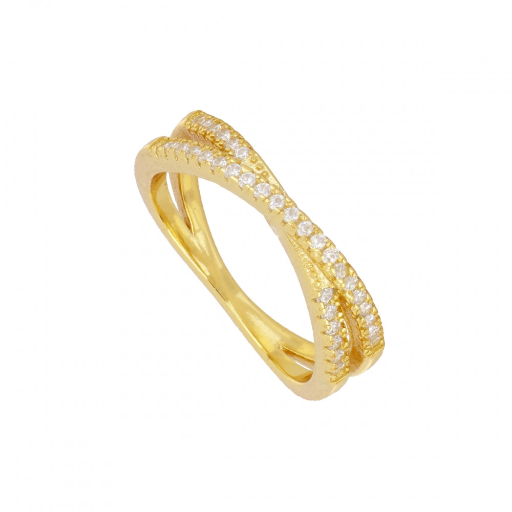 Anel Zircões Brancos Cruzados