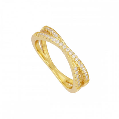 Anel Zircões Brancos Cruzados