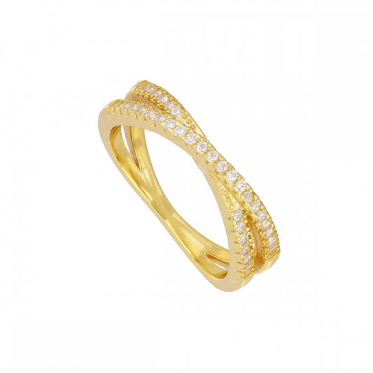 Anel Zircões Brancos Cruzados