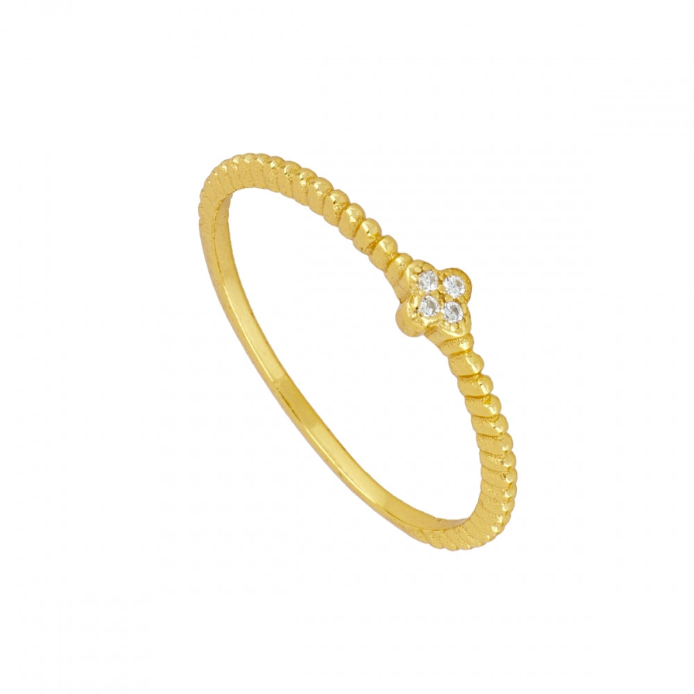 Anel Flor Delicada com Zircões Brancos