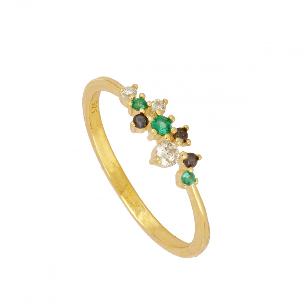 Anel Colorido em Prata 925 com Banho de Ouro e Zircônias