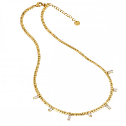 Colar de Aço Dourado com Zircões Brancos